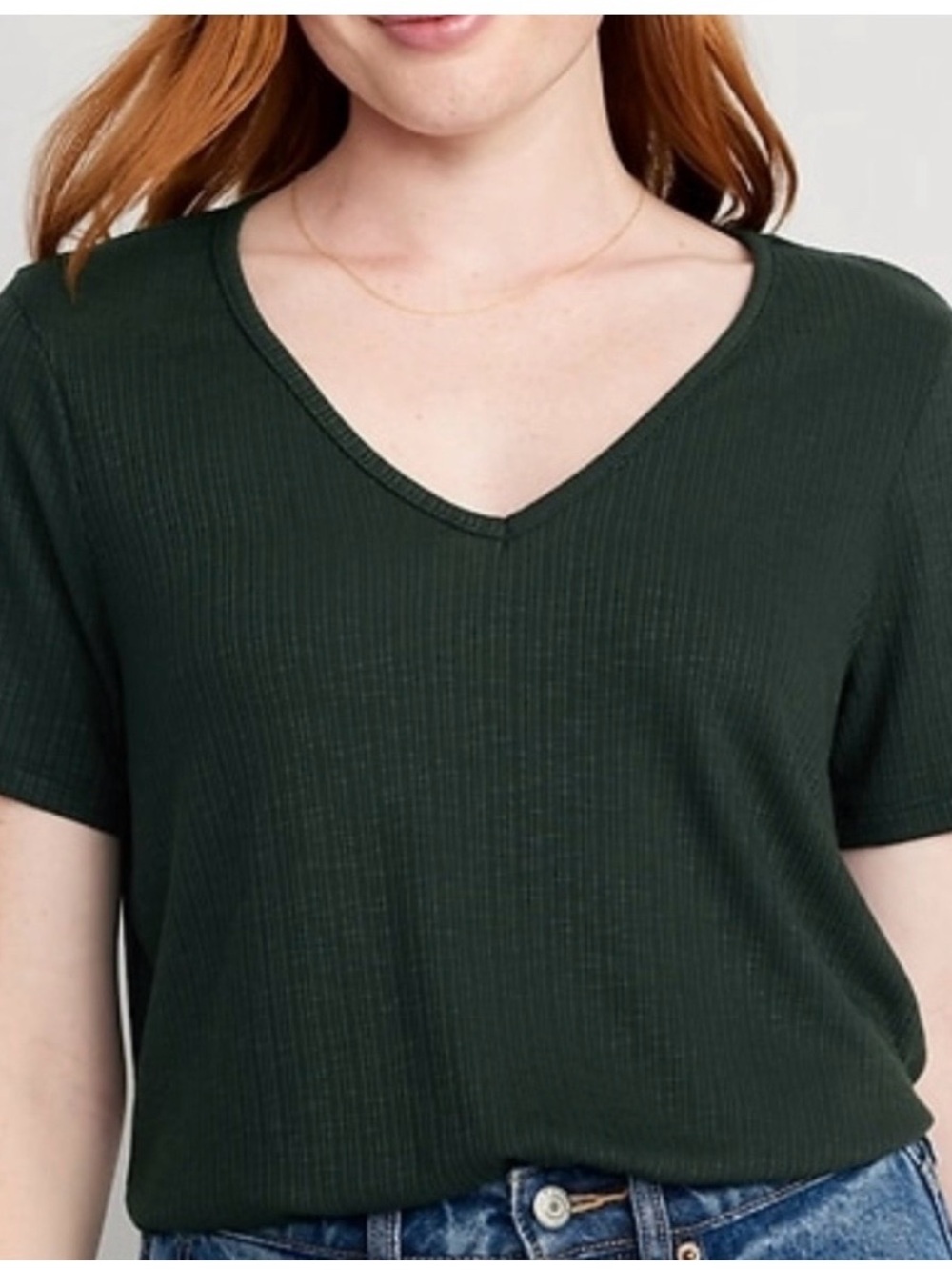 Women's Old Navy Luxe Dark Green V-Neck Ribbed Tee in M Tall